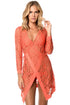 Orange Tie up Long Sleeves Lace Bathing Suit Beachwear
